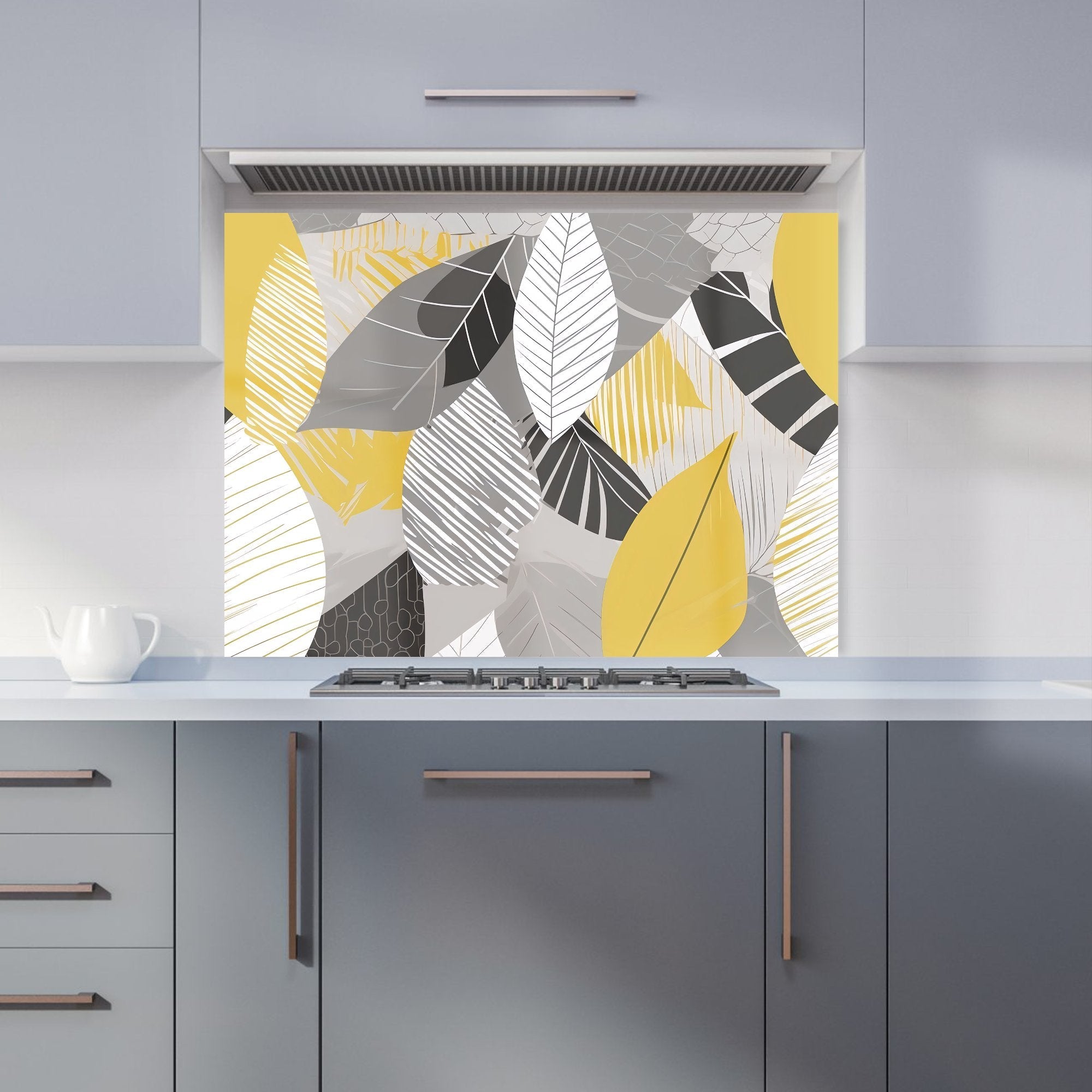 Grey Yellow Autumn Leaves Kitchen Splashback