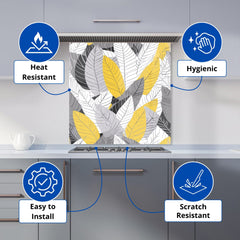 Yellow Grey Feather Leaves Kitchen Splashback