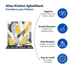 Yellow Grey Feather Leaves Kitchen Splashback