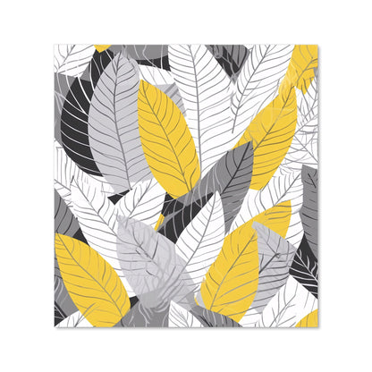 Yellow Grey Feather Leaves Kitchen Splashback