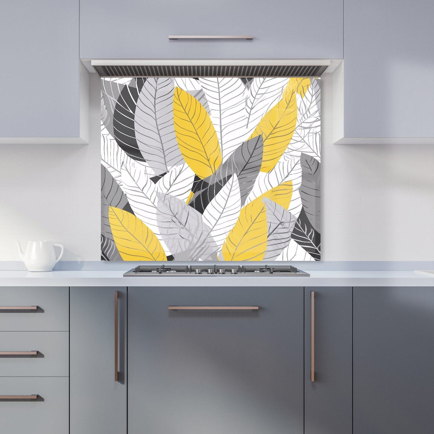 Yellow Grey Feather Leaves Kitchen Splashback