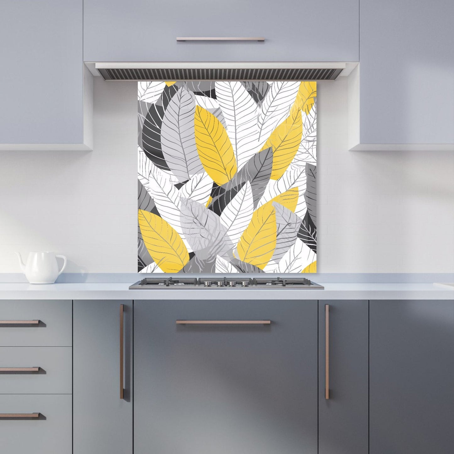 Yellow Grey Feather Leaves Kitchen Splashback