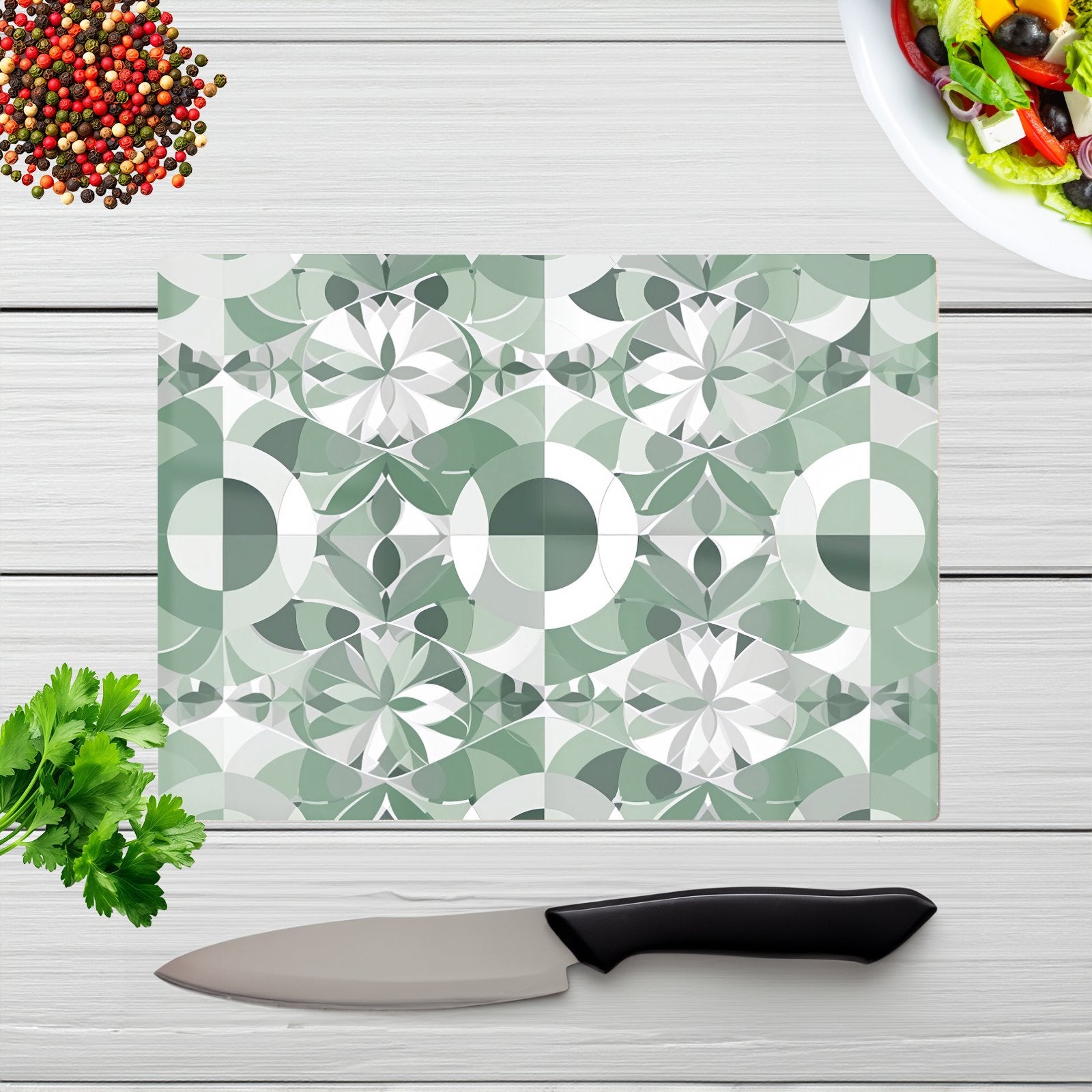 Geometric Pastel Green Glass Chopping Board