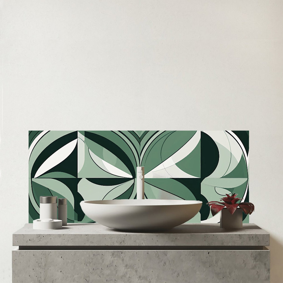 Geometric Green Black Glass Bathroom Splashback