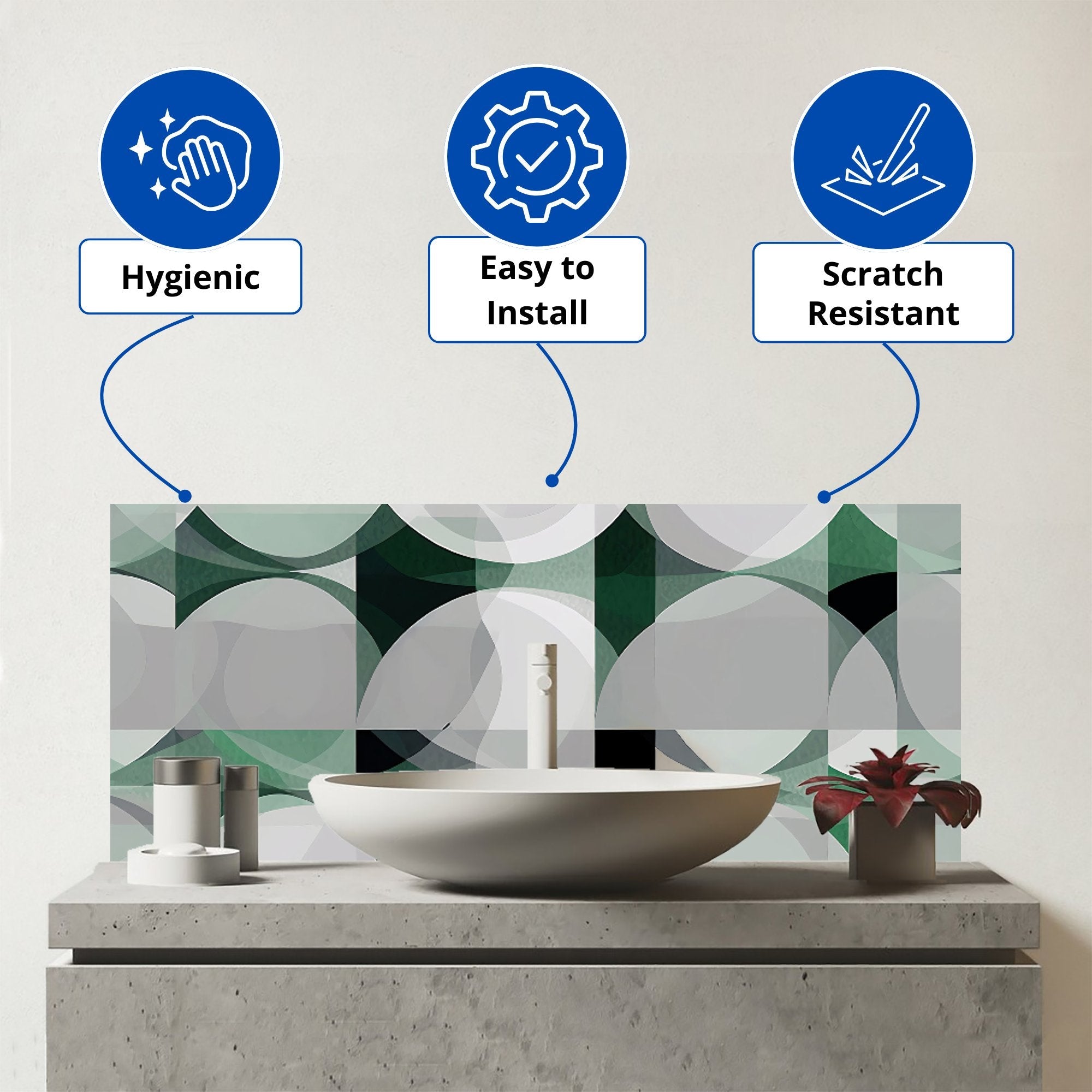 Geometric Grey Green Glass Bathroom Splashback
