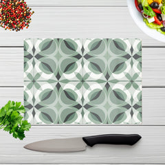 Geometric Green Grey Glass Chopping Board