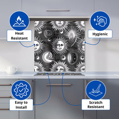 Moon and Sun Black White Kitchen Splashback