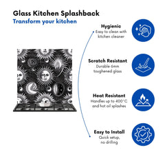 Moon and Sun Black White Kitchen Splashback