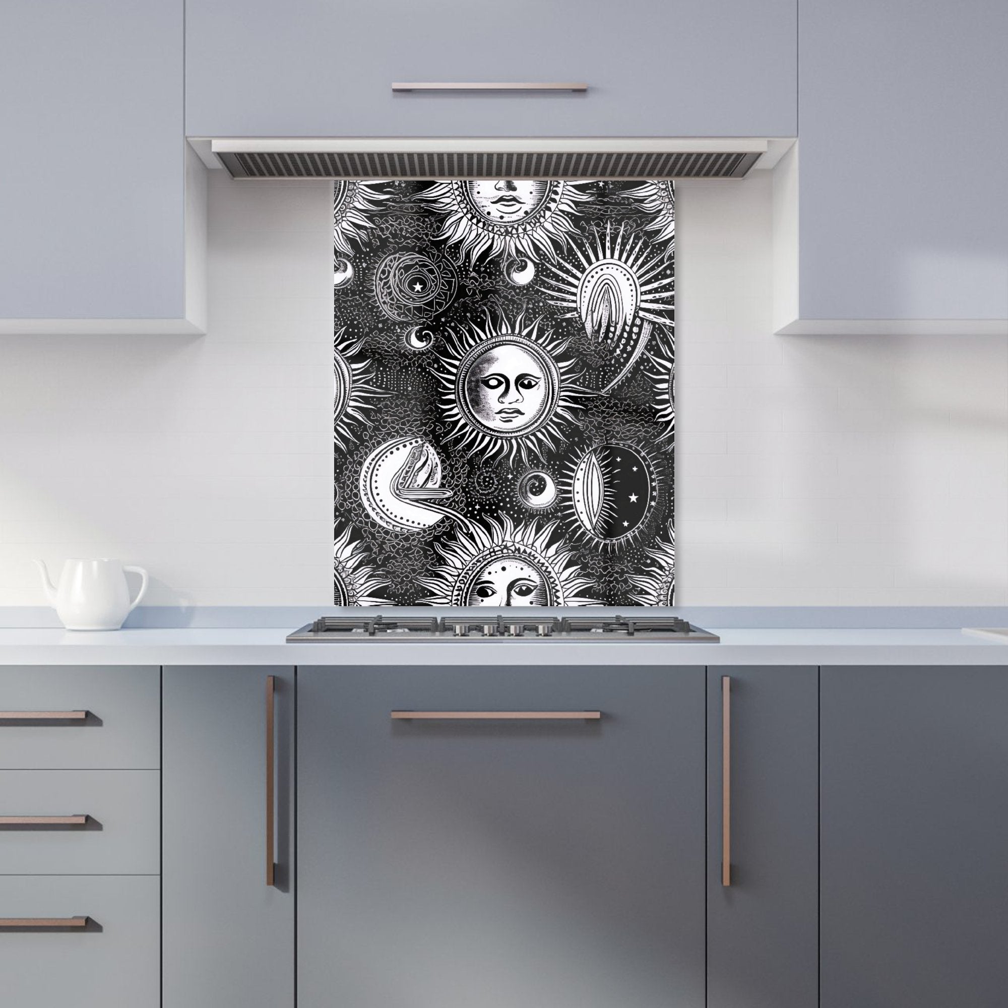 Moon and Sun Black White Kitchen Splashback