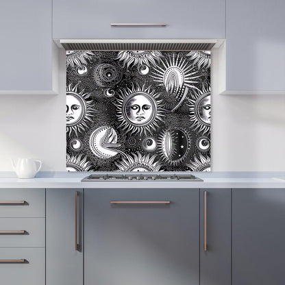 Moon and Sun Black White Kitchen Splashback