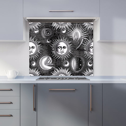 Moon and Sun Black White Kitchen Splashback