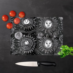 Moon And Sun White Black Glass Chopping Board