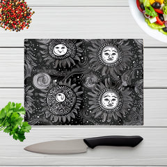 Moon And Sun White Black Glass Chopping Board