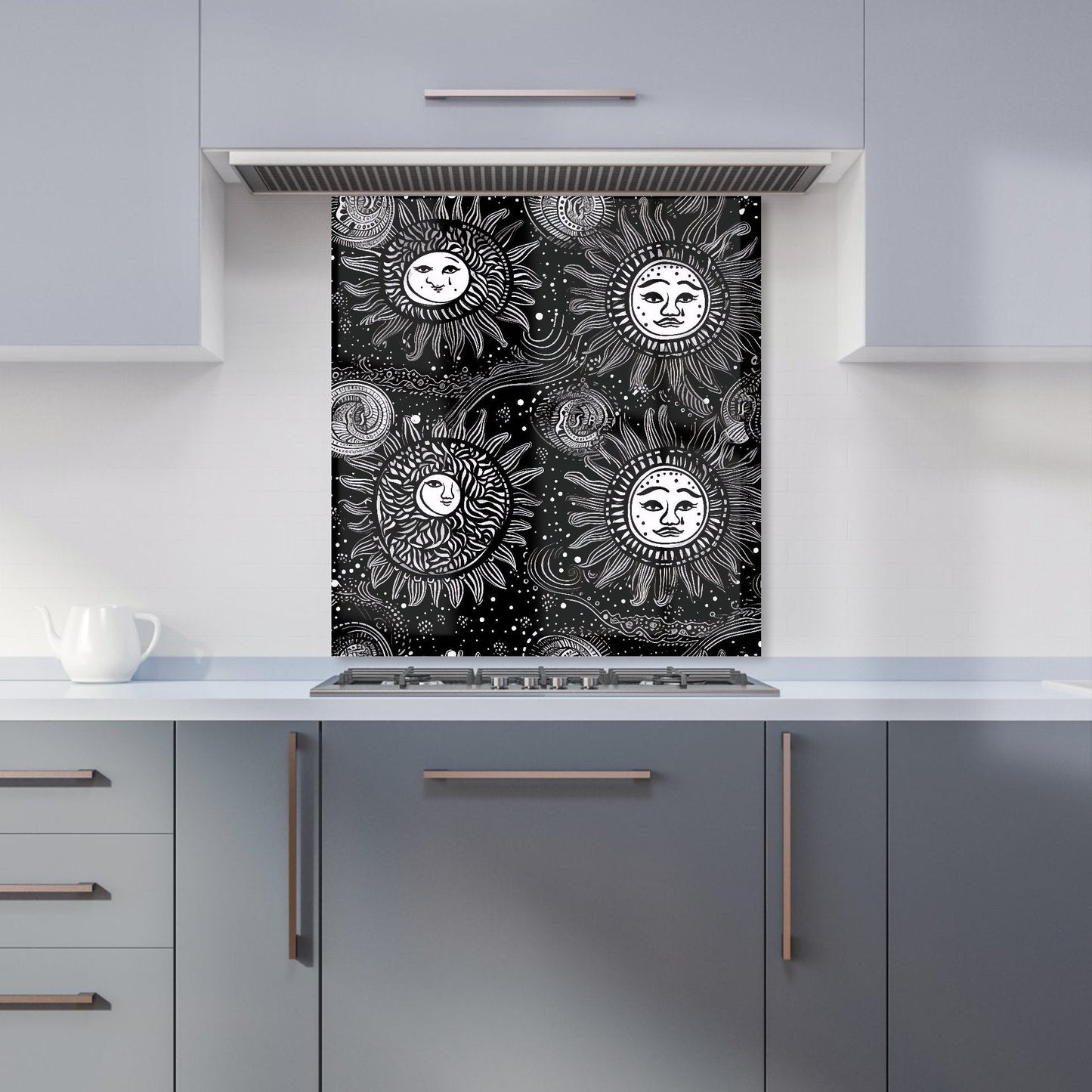 Moon and Sun White Black Kitchen Splashback