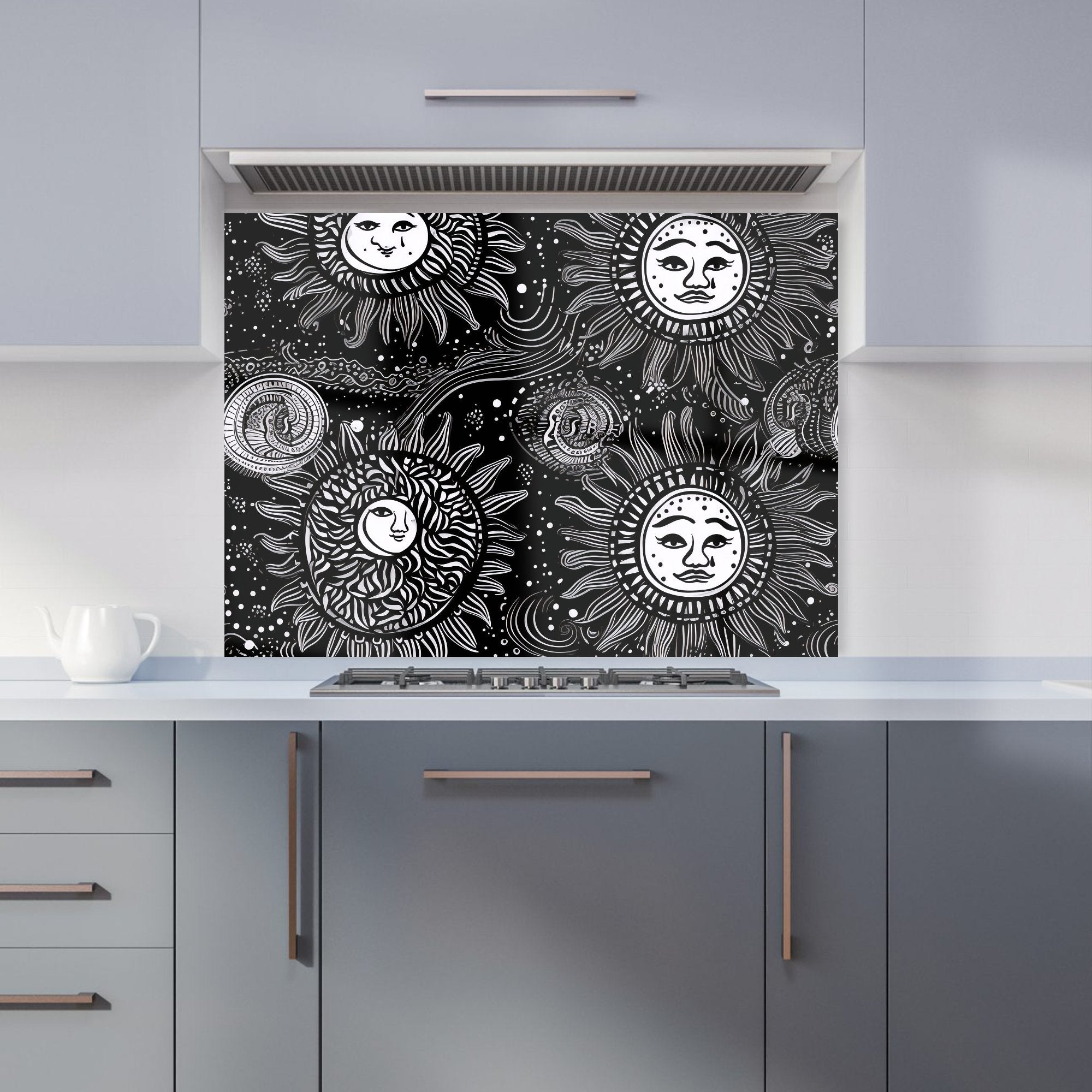 Moon and Sun White Black Kitchen Splashback