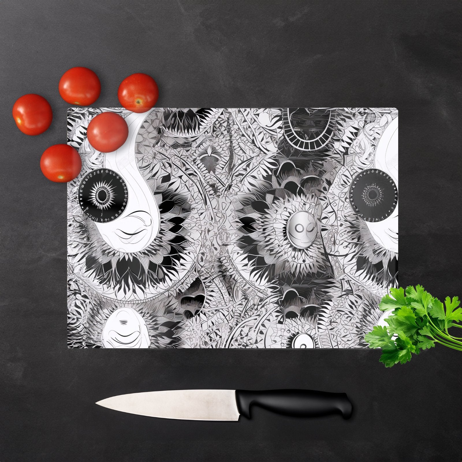 Abstract Moon And Sun Glass Chopping Board