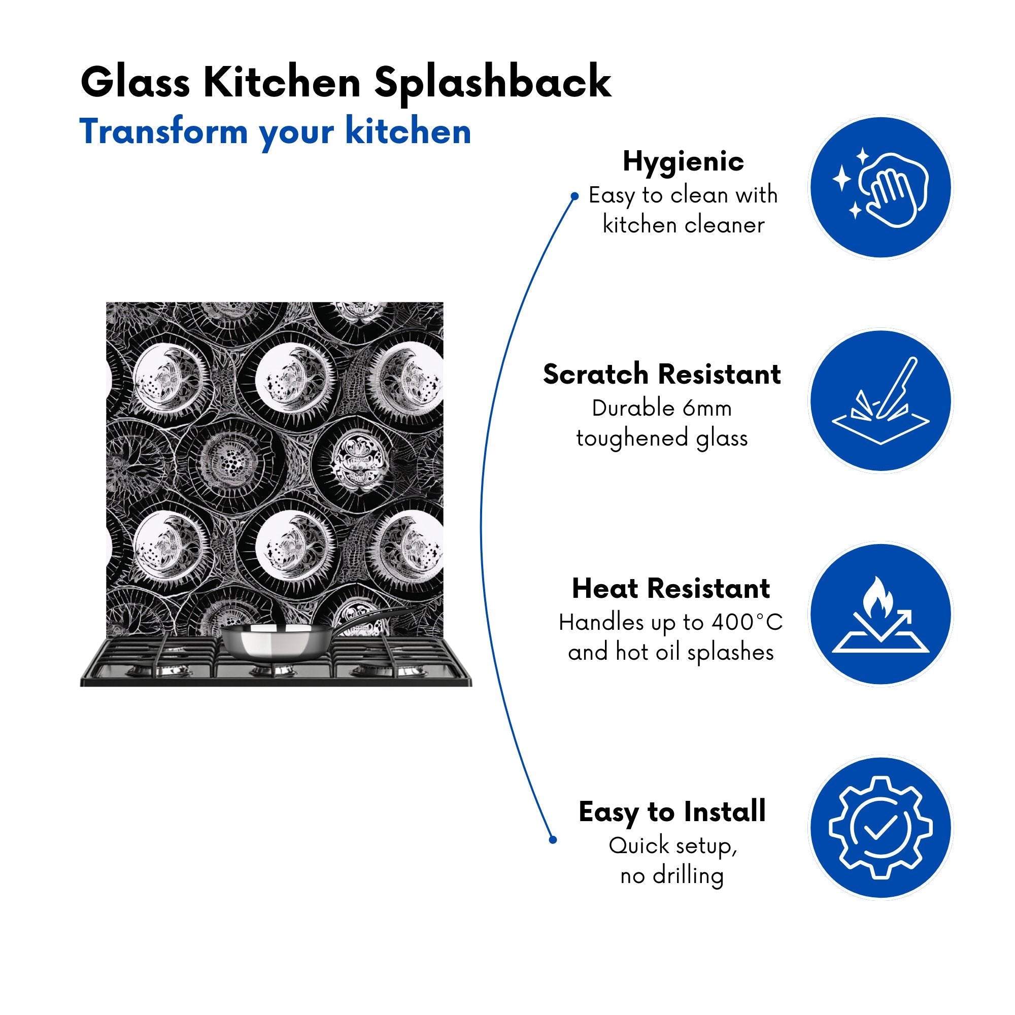 Black White Moon and Sun Kitchen Splashback