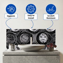 Black White Moon and Sun Glass Bathroom Splashback