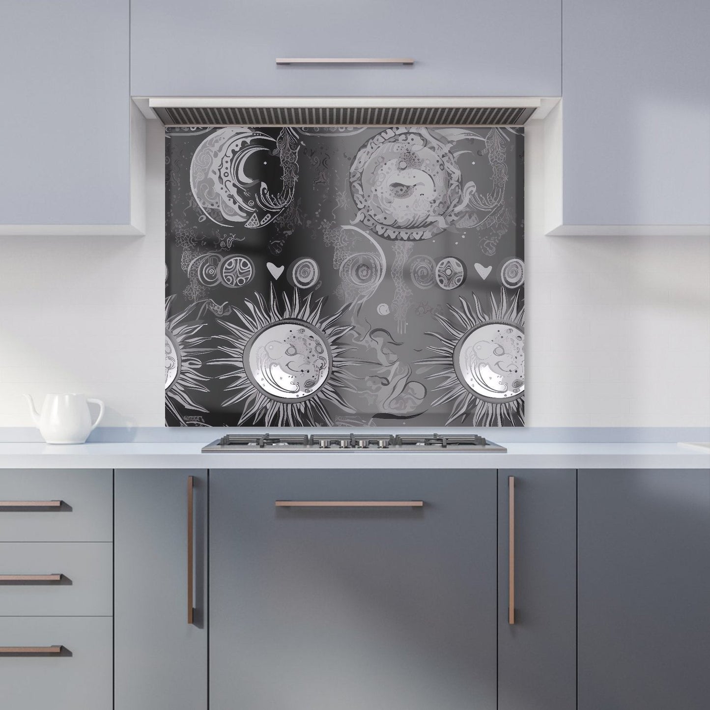 Black Grey Abstract Sun and Moon Kitchen Splashback