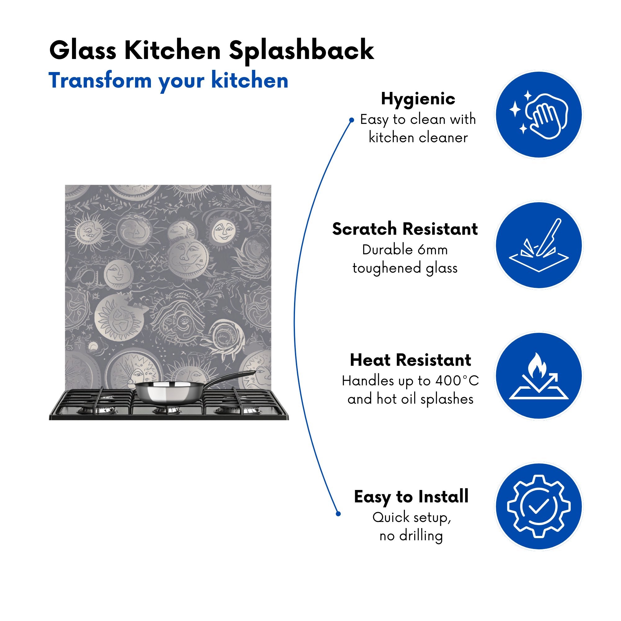 Sun and Moon in Grey Kitchen Splashback