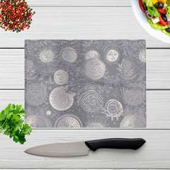 Sun And Moon In Grey Glass Chopping Board