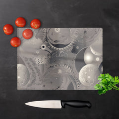 Abstract Moon Shapes Glass Chopping Board