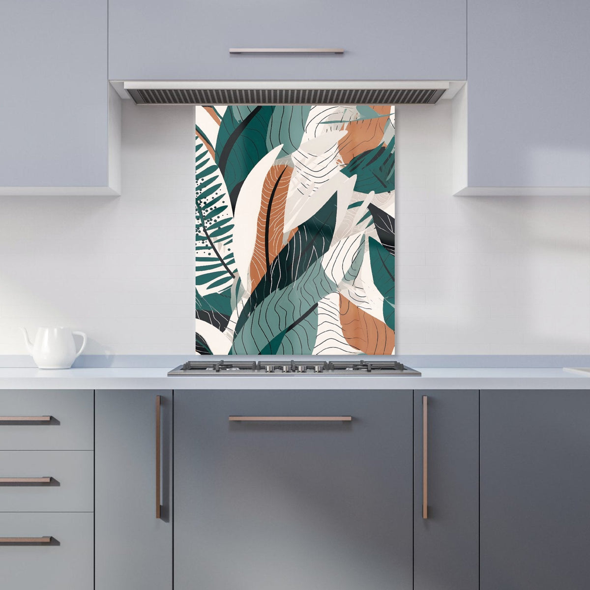 Autumn Tropical Leaves Green Brown Kitchen Splashback