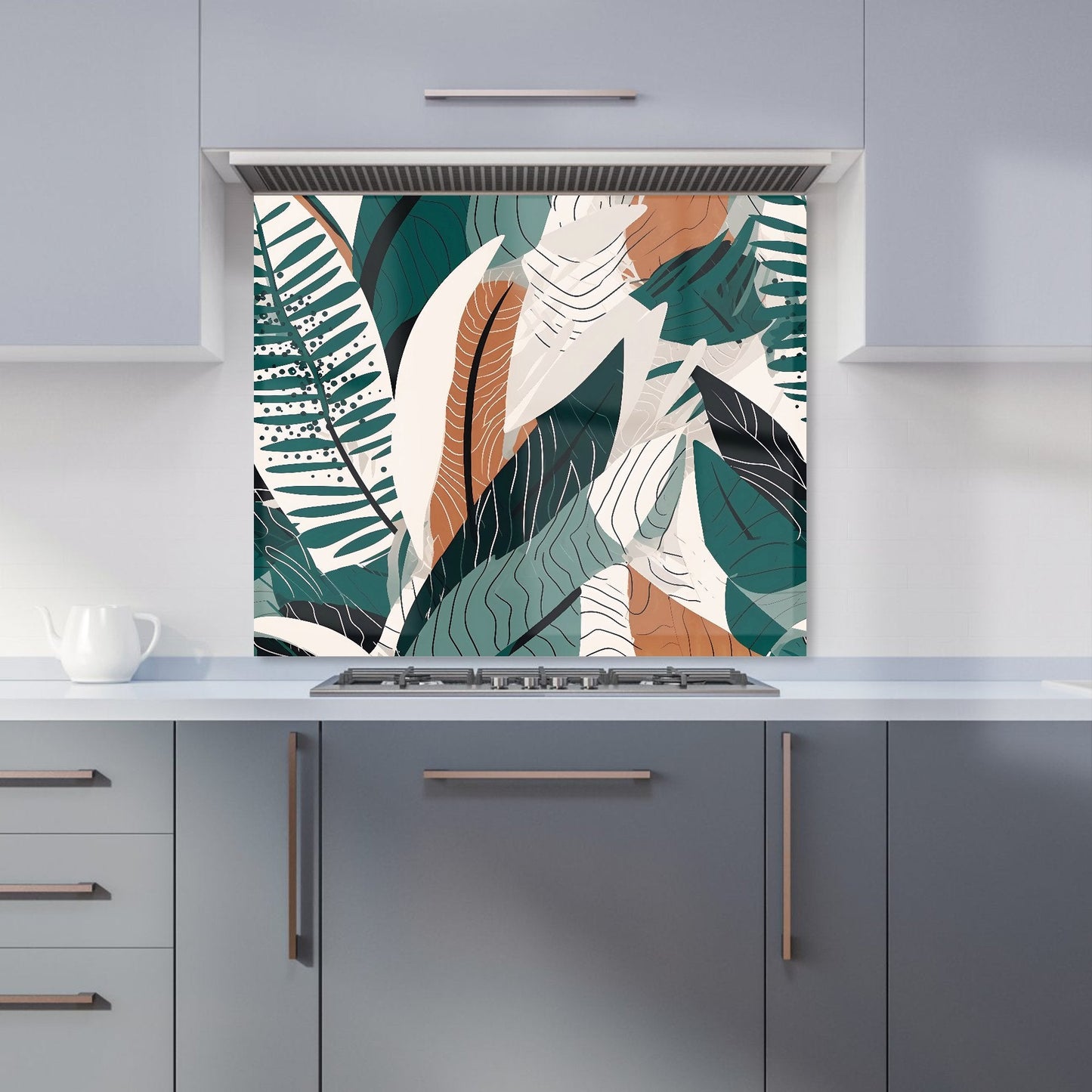 Autumn Tropical Leaves Green Brown Kitchen Splashback