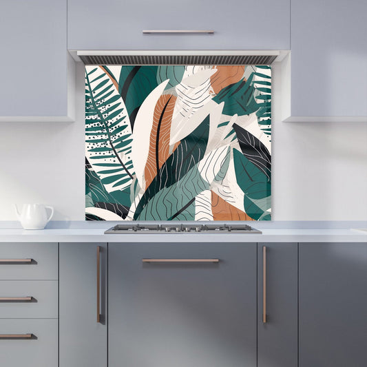 Autumn Tropical Leaves Green Brown Kitchen Splashback