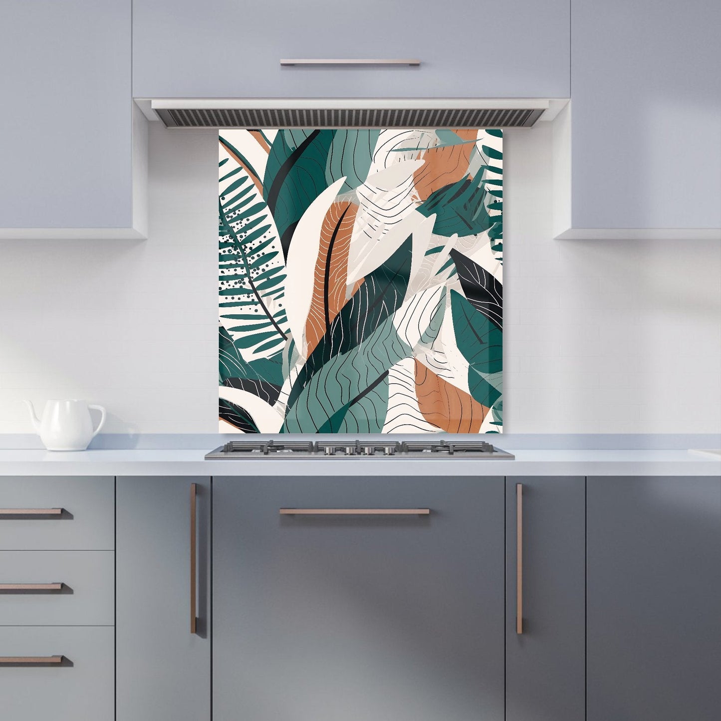 Autumn Tropical Leaves Green Brown Kitchen Splashback