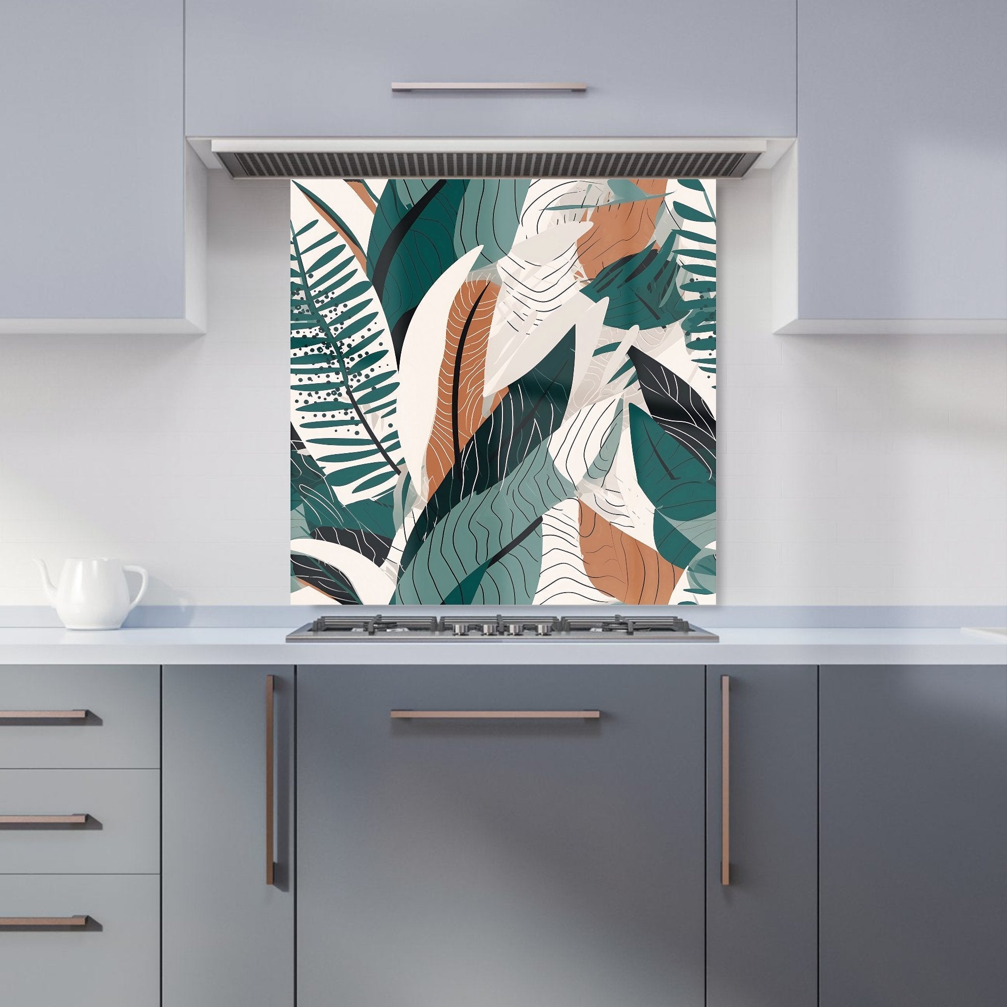 Autumn Tropical Leaves Green Brown Kitchen Splashback