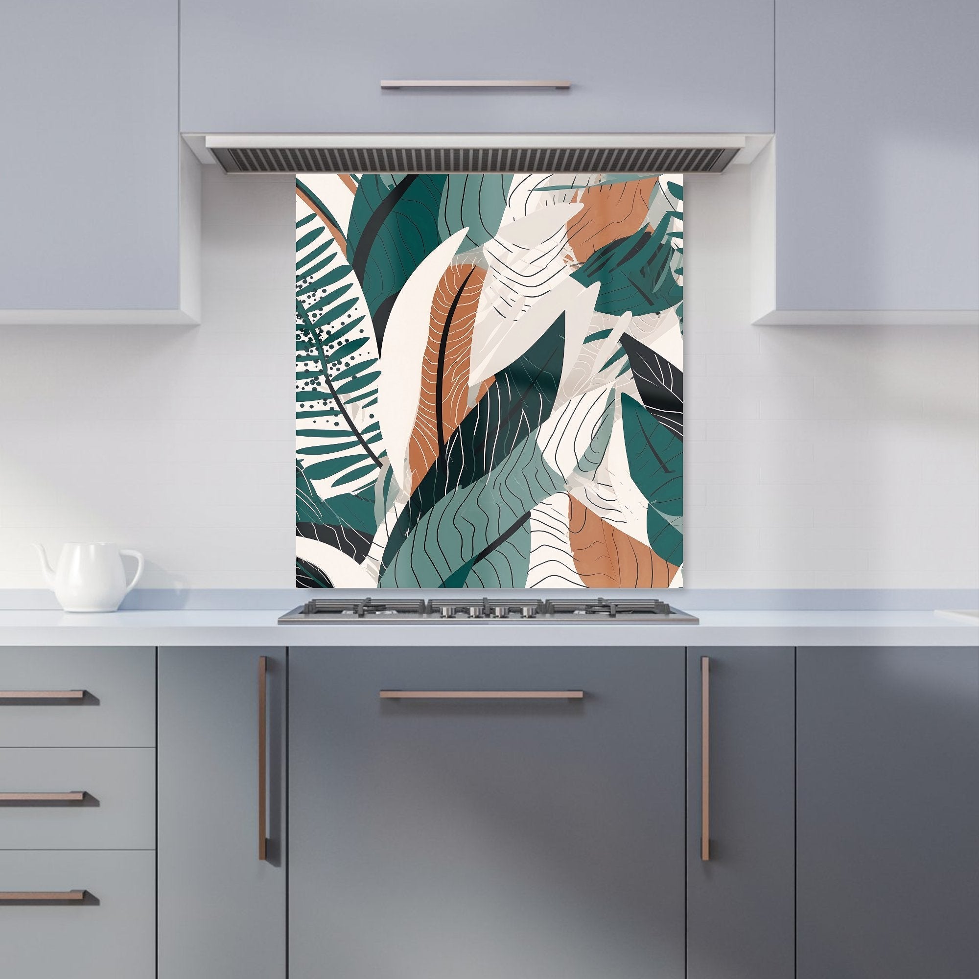 Autumn Tropical Leaves Green Brown Kitchen Splashback