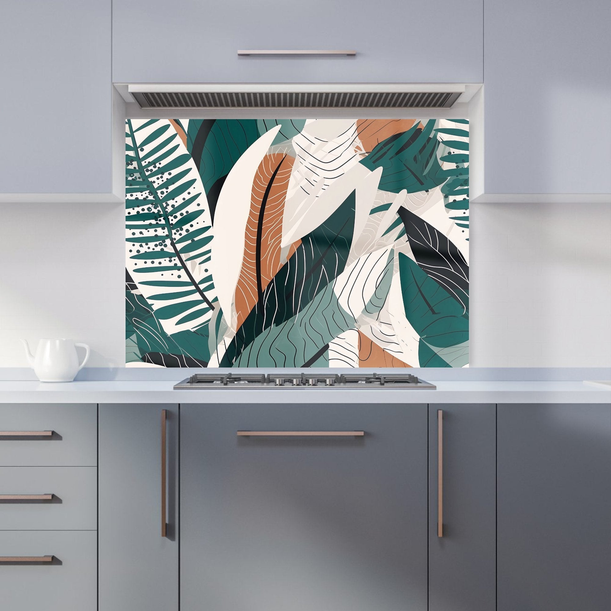 Autumn Tropical Leaves Green Brown Kitchen Splashback