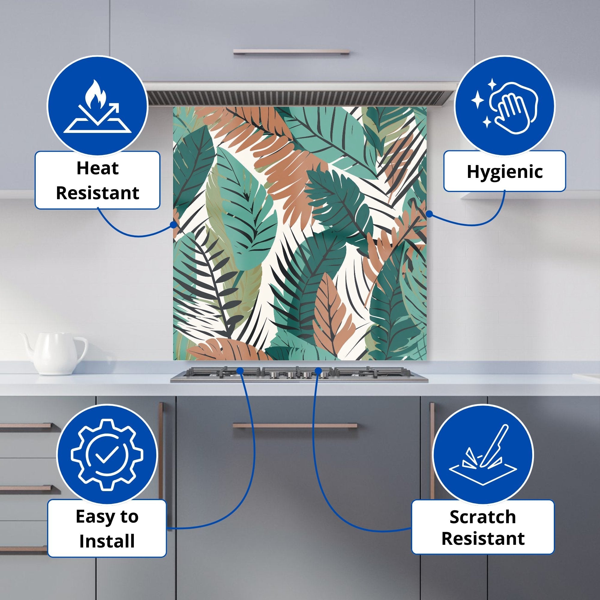 Tropical Floral Leaves Green Brown Kitchen Splashback