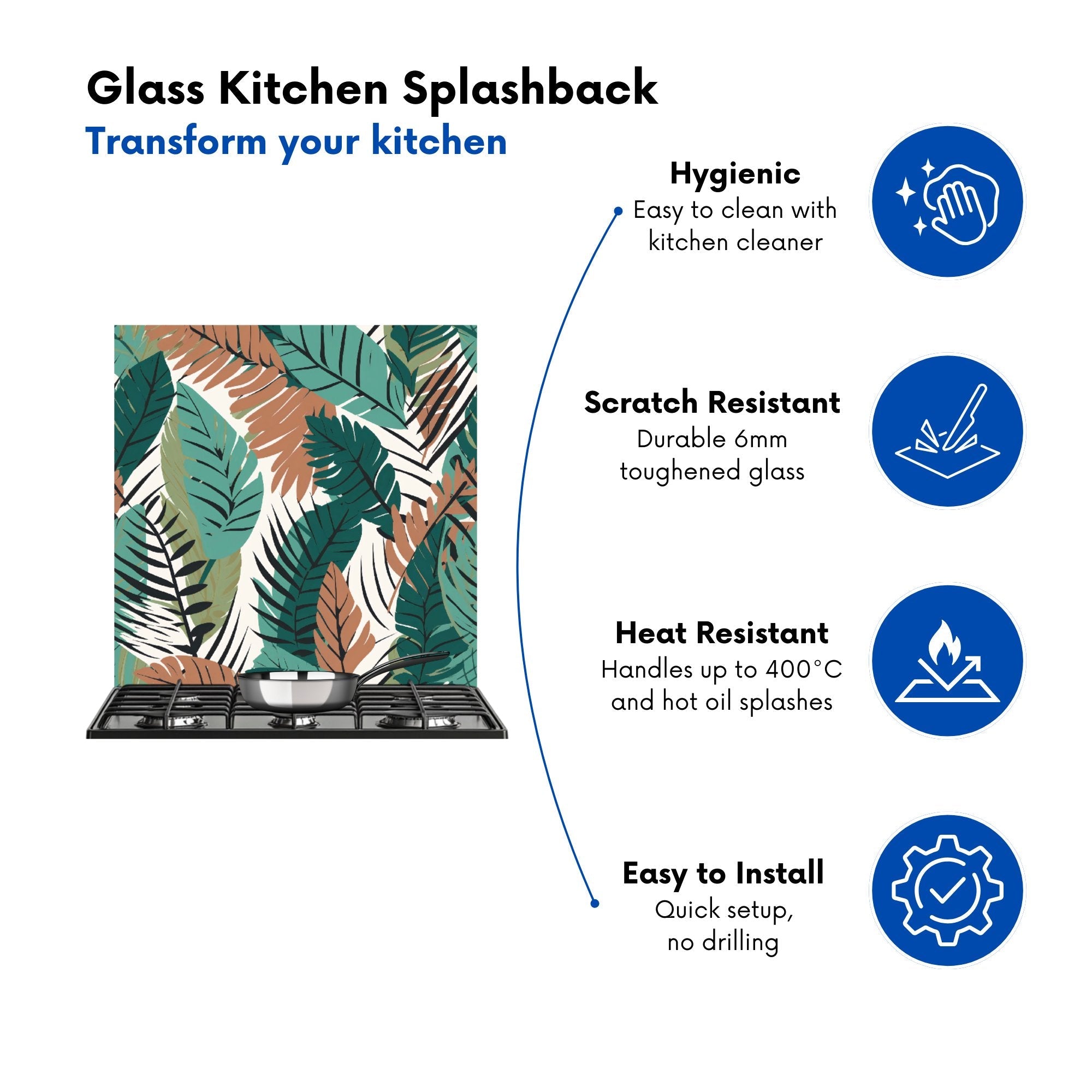Tropical Floral Leaves Green Brown Kitchen Splashback