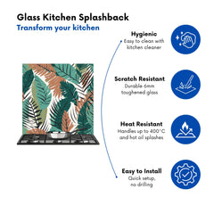 Tropical Floral Leaves Green Brown Kitchen Splashback