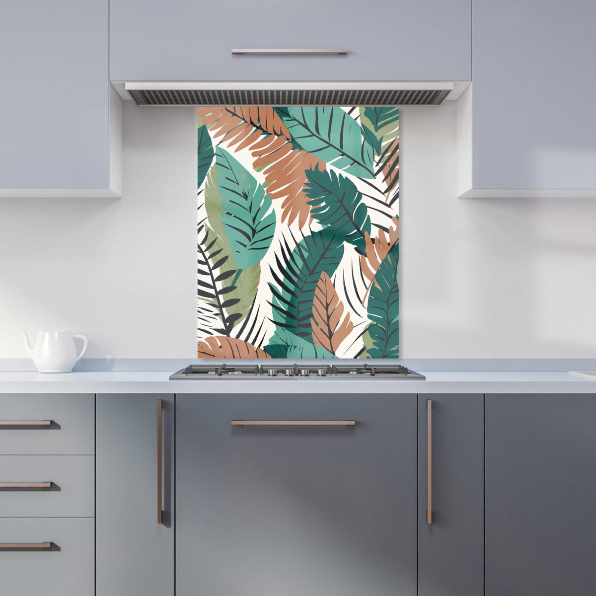 Tropical Floral Leaves Green Brown Kitchen Splashback