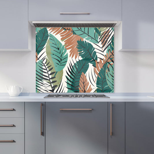 Tropical Floral Leaves Green Brown Kitchen Splashback