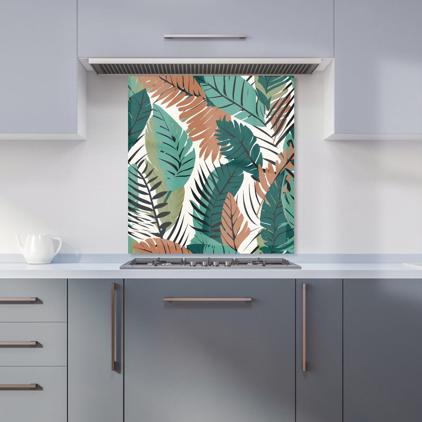 Tropical Floral Leaves Green Brown Kitchen Splashback