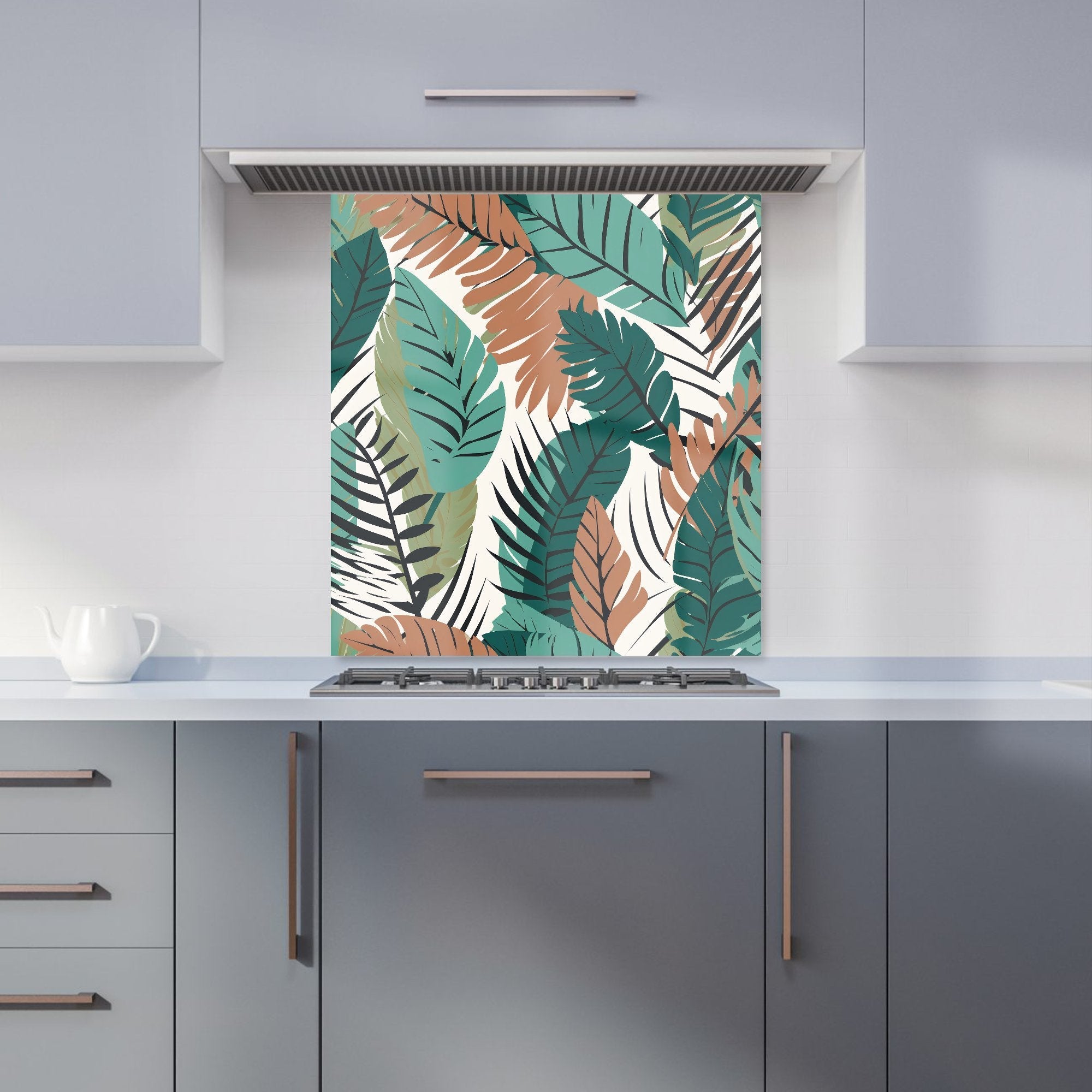 Tropical Floral Leaves Green Brown Kitchen Splashback