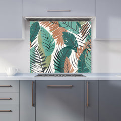 Tropical Floral Leaves Green Brown Kitchen Splashback