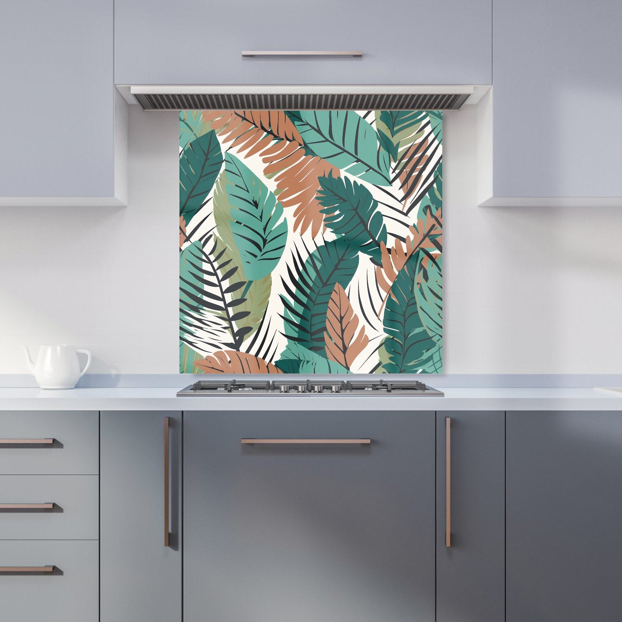 Tropical Floral Leaves Green Brown Kitchen Splashback