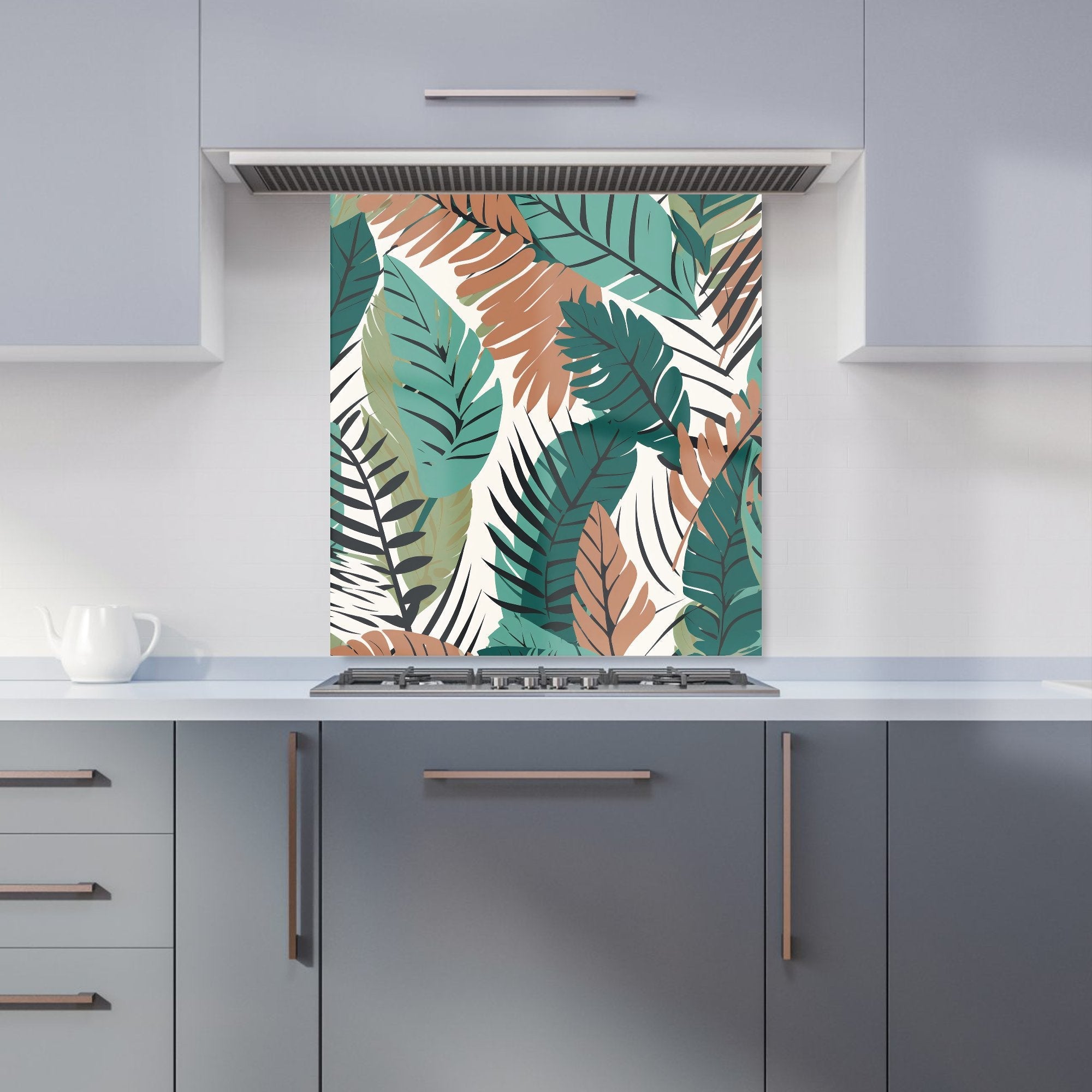 Tropical Floral Leaves Green Brown Kitchen Splashback