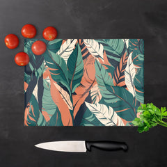 Autumn Tropical Leaves Glass Chopping Board
