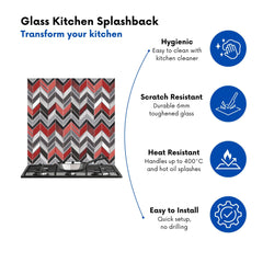 Red Grey Geometric Pattern Kitchen Splashback