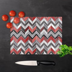 Red Grey Geometric Pattern Glass Chopping Board
