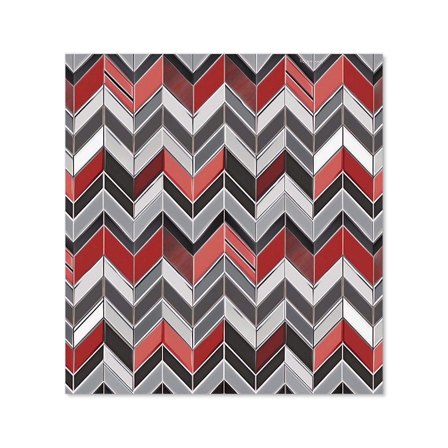 Red Grey Geometric Pattern Kitchen Splashback