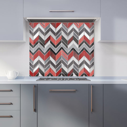 Red Grey Geometric Pattern Kitchen Splashback