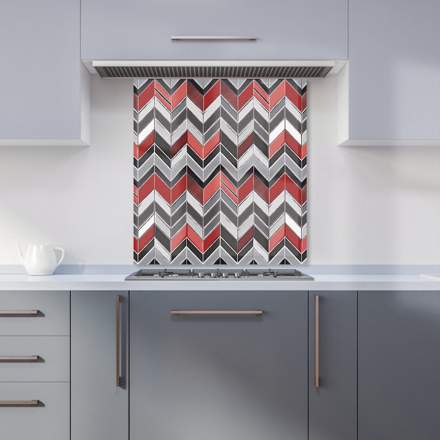 Red Grey Geometric Pattern Kitchen Splashback