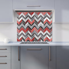 Red Grey Geometric Pattern Kitchen Splashback